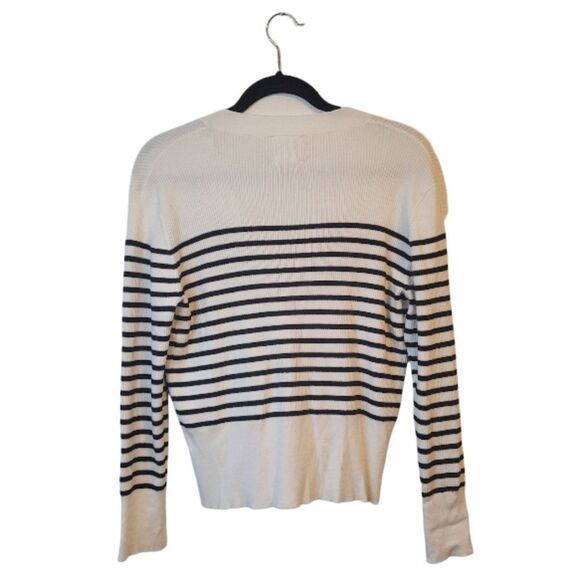Lola Women's Cream And Black Striped Nautical Ribbed Cardigan Size M - Picture 2 of 6